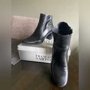 Black leather heeled boots